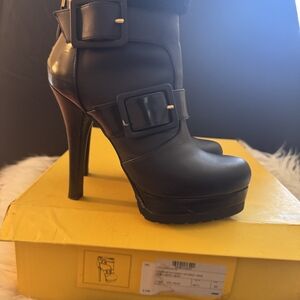Fendi Shearling Trim Platform Ankle Boots | Double Buckle | Size 37 | Authentic